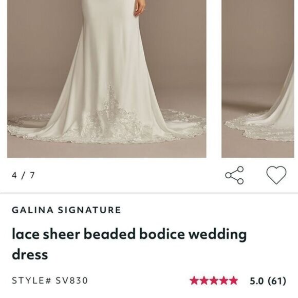 NWT Galina Signature Style SV830 Sheer Bodice Lace Wedding Dress - Picture 4 of 16